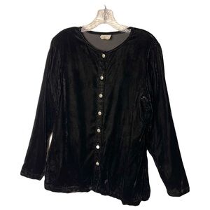 Tisa | Vintage Navajo Black Crushed Velvet Button Front Blouse, Medium